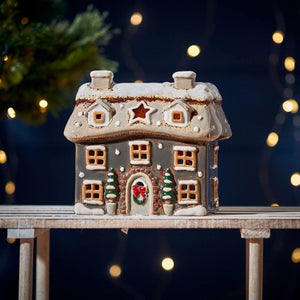 Christmas Cottage T-Light Holder - Grey - PRE-ORDER