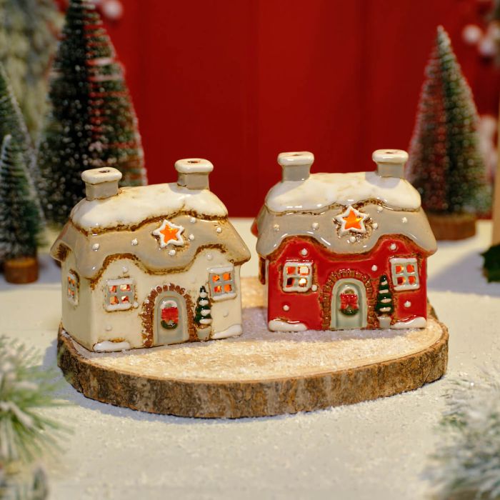 Christmas Cottages Stoneware T-Light Holders PRE-ORDER