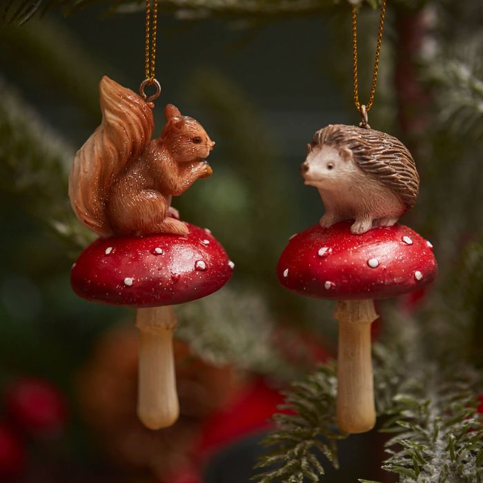 Toadstool Tree Decoration - Squirrel - Hedgehog