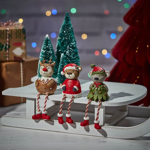 Christmas Animal Shelf Sitters - Santa Bear, Elf Mouse, Rudolph Reindeer Christmas Pudding