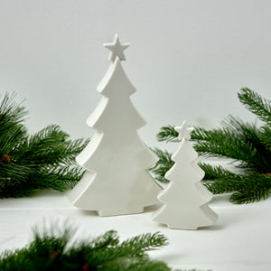 White Glossy Ceramic Christmas Trees - Pair .