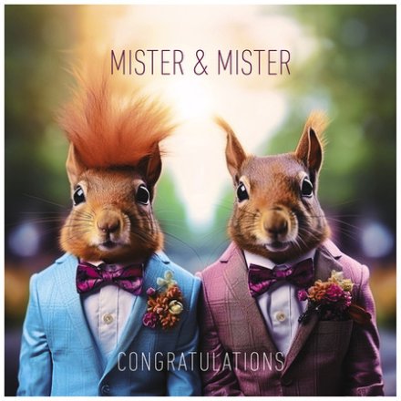Mr & Mr Mister and Mister Squirrel Wedding Card