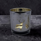 Dark Grey & Gold Stag Forest Tea Light Holder