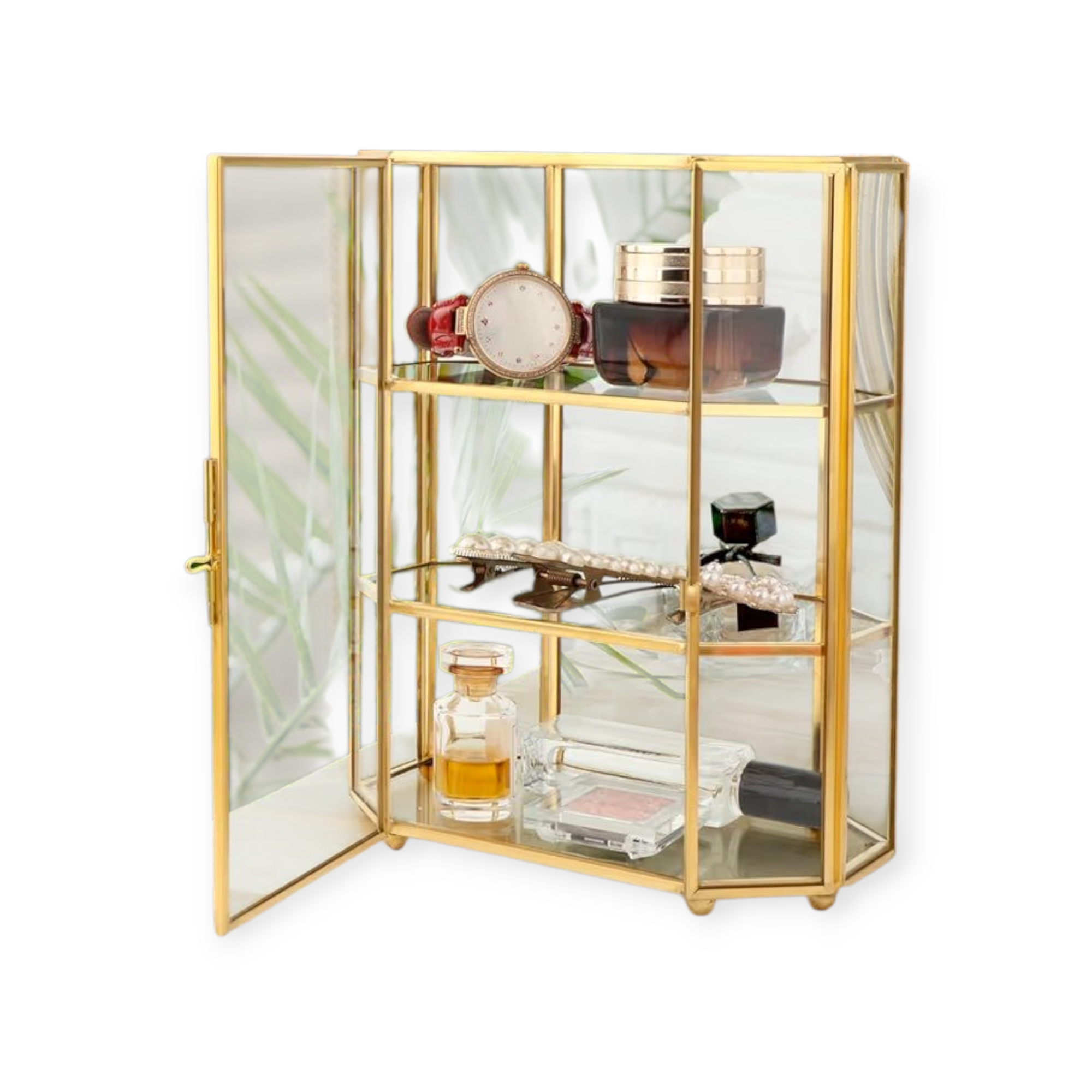 Golden Vintage Glass Jewellery Box Display Case Organizer