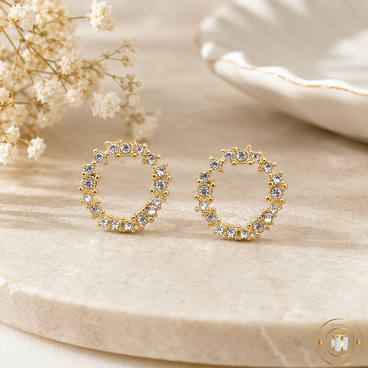 Crystal Cluster Circle Earring in Gold