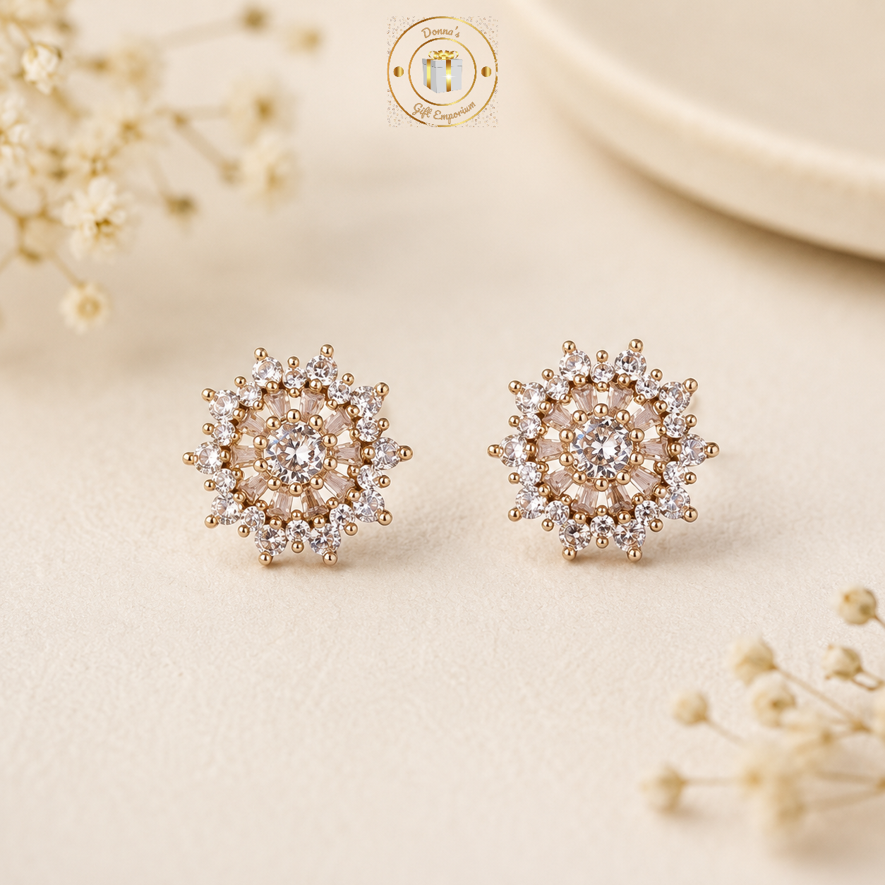 LIZA STUD EARRINGS - Gold & Clear
