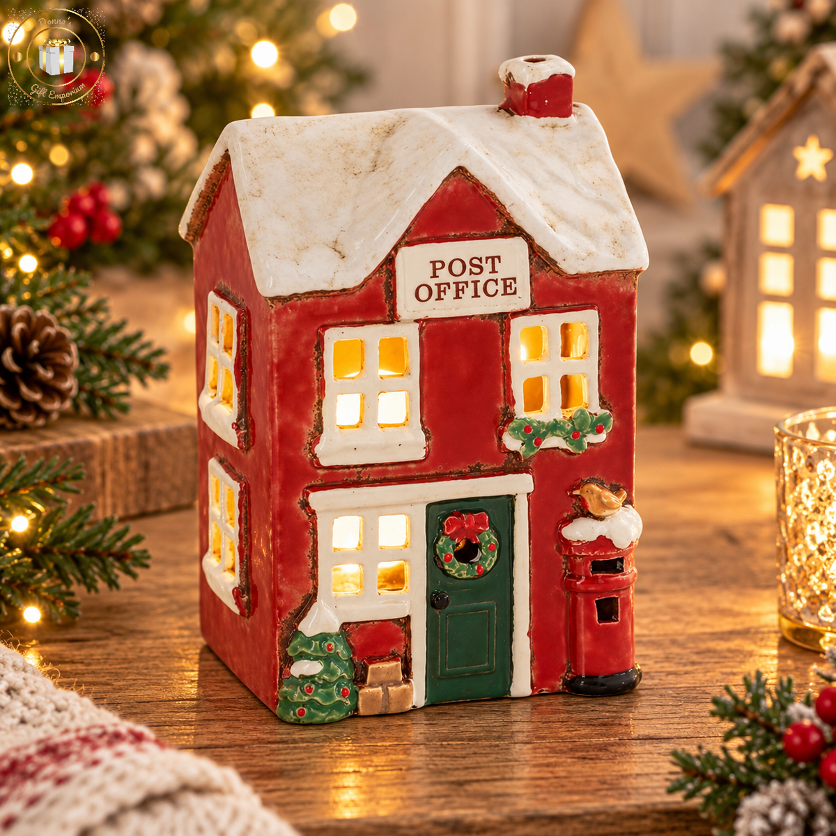 Village Pottery Post Office Christmas Tealight Holder