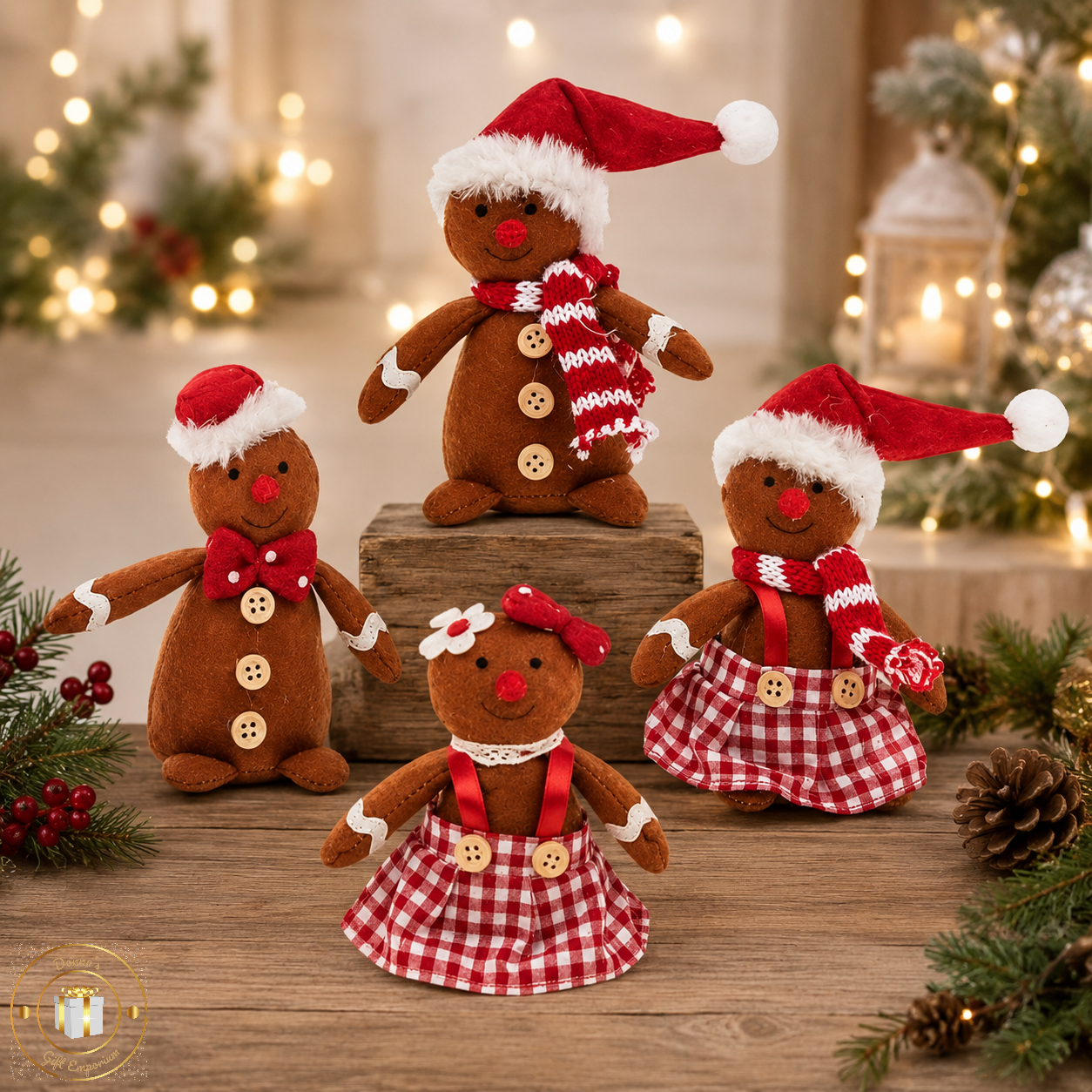 Festive Plush Gingerbread Family
