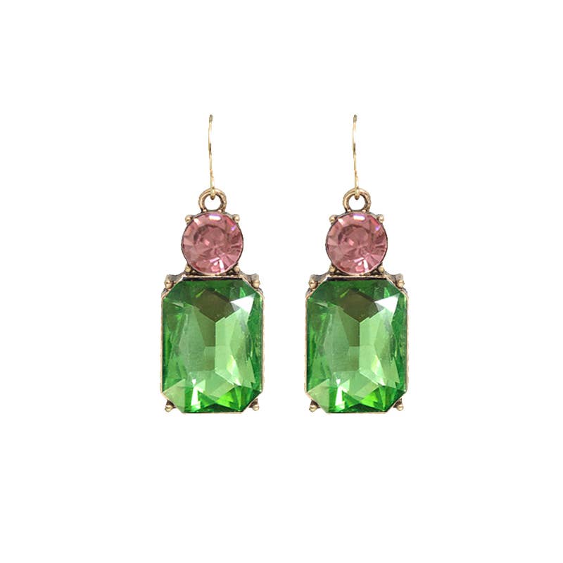 Twin Gem Earring in Green & Pink