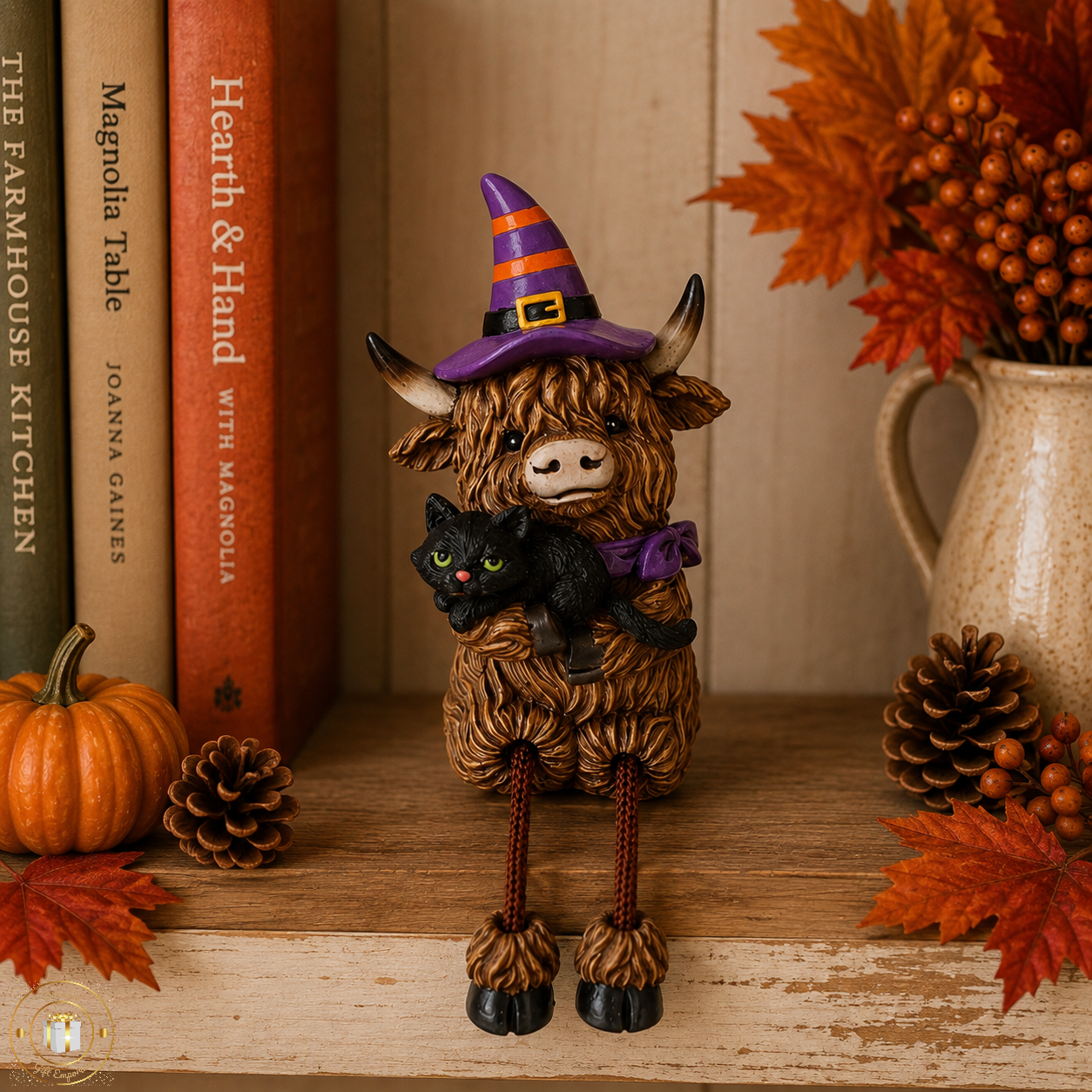 Halloween Highland Cow Shelf Sitters - Cat or Pumpkin