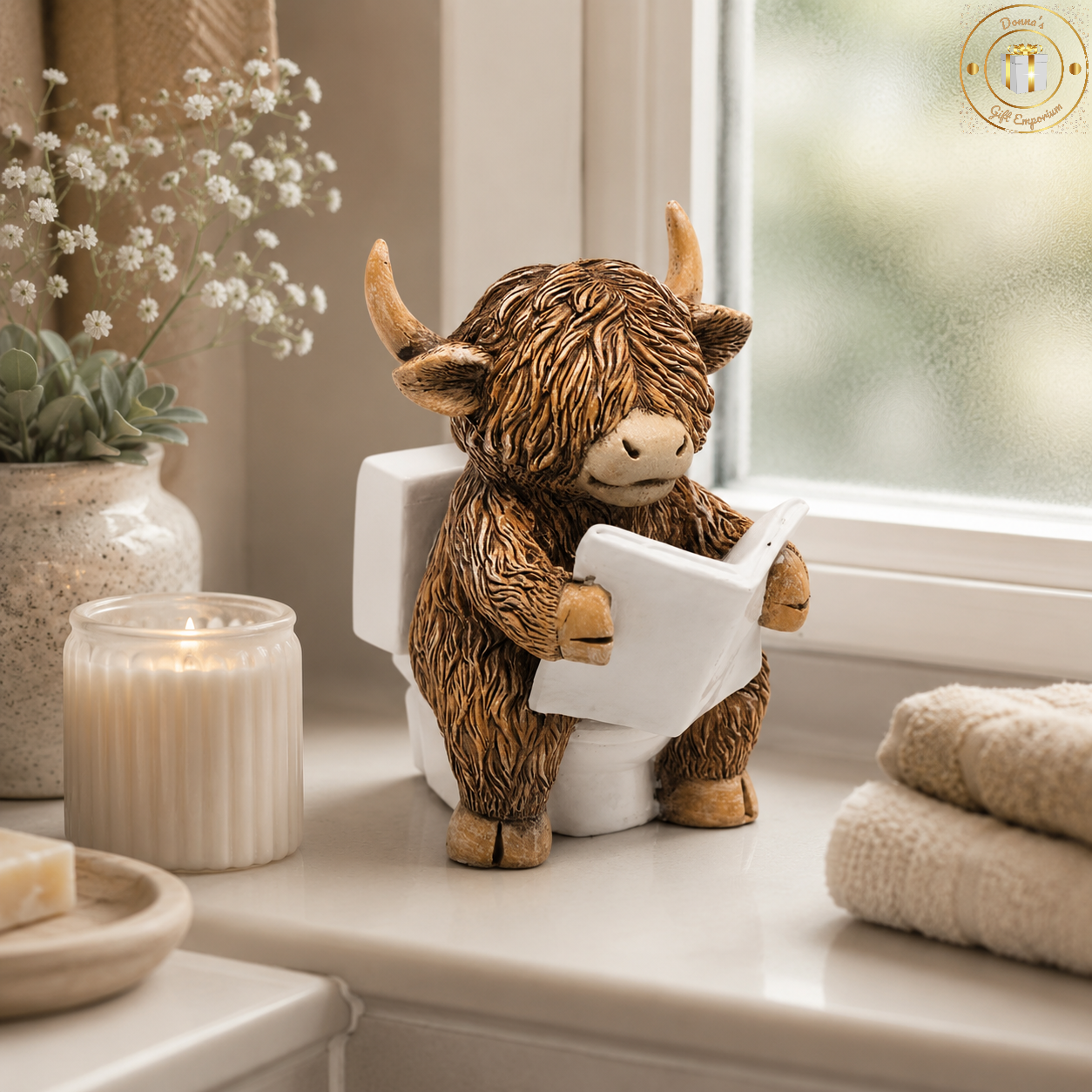 Highland Cow Reading On The Loo / Toilet