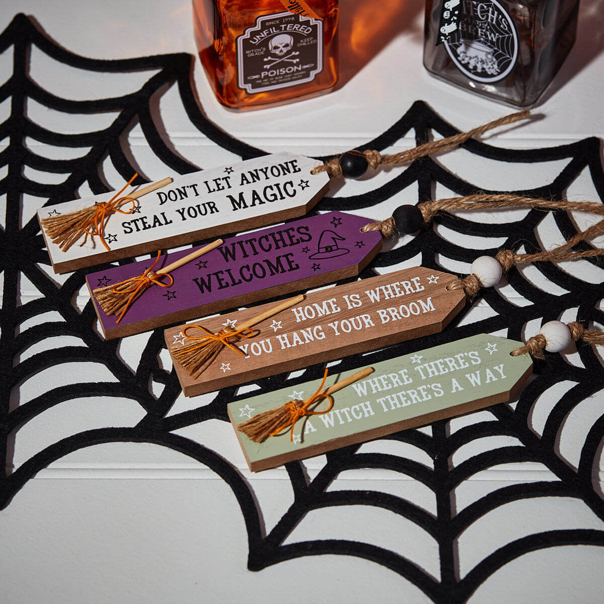 Halloween Block Signs - Witches Welcome, Home Is Where You Hang Your Broom
