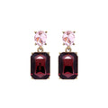 Oval Twin Gem Post Earring in Burgundy & Pink