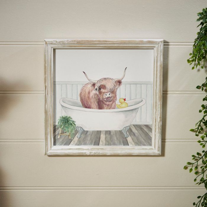 Highland Cow In The Bath Wood Plaque