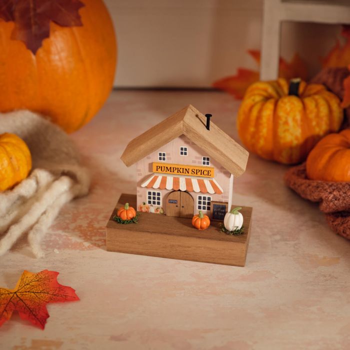 Pumpkin Spice Cafe Wooden House Block *** PRE-ORDER ***
