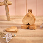 Mango Wood Heart Shaped Coasters With Display Stand - Set of 6