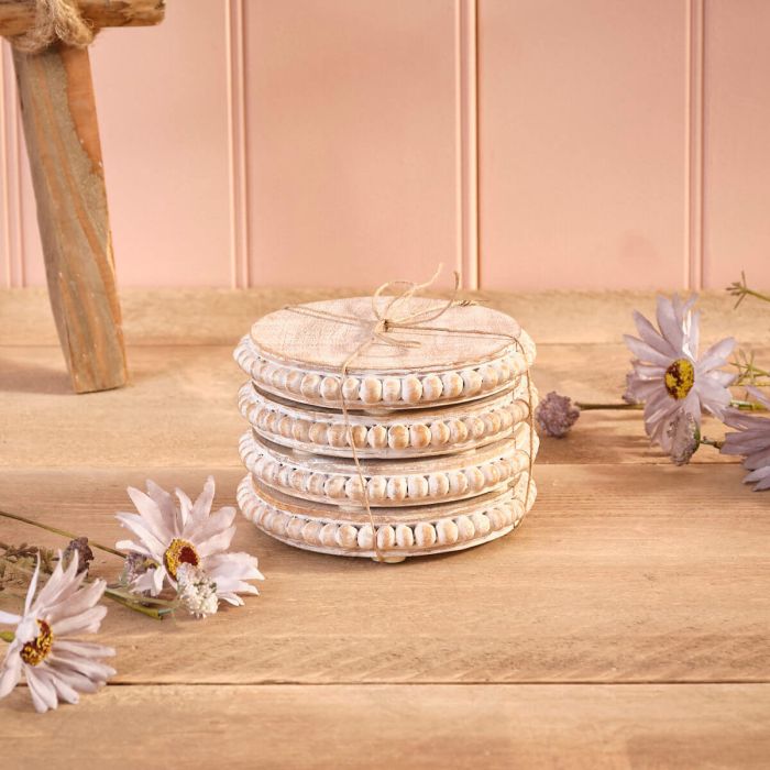 Mango Wood Set of 4 Round Beaded Coasters