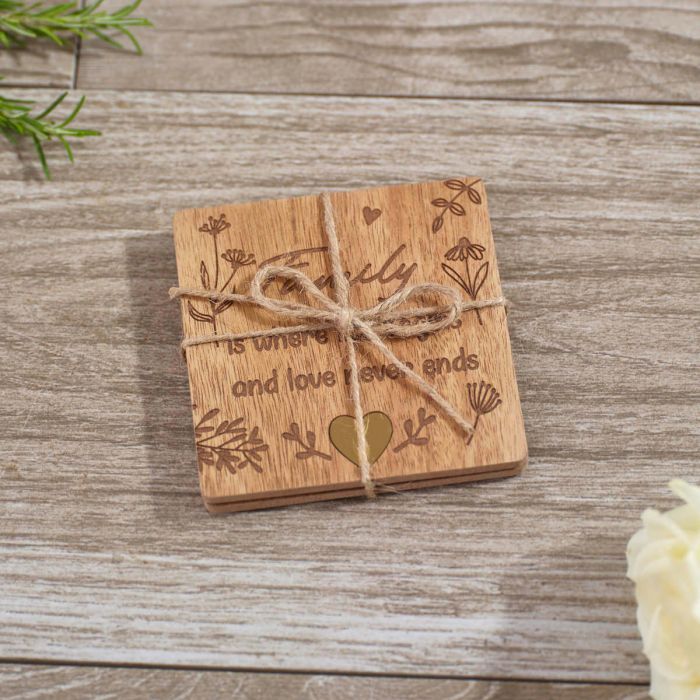 Wood Family Coasters - Set of 2 - With Brass Heart Inlay