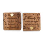 Wood Family Coasters - Set of 2 - With Brass Heart Inlay