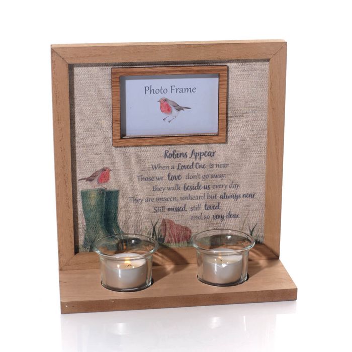 Robins Appear When Loved Ones Are Near Wood Framed Double Tea Light Holder Photo Frame