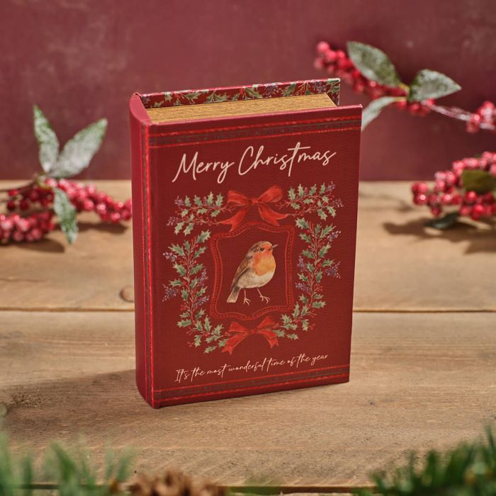 Christmas Robin Book-Shaped Keepsake Box