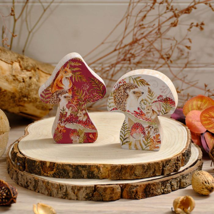 Toadstool Tales Wood Mushroom Block - Autumn Woodland Animals