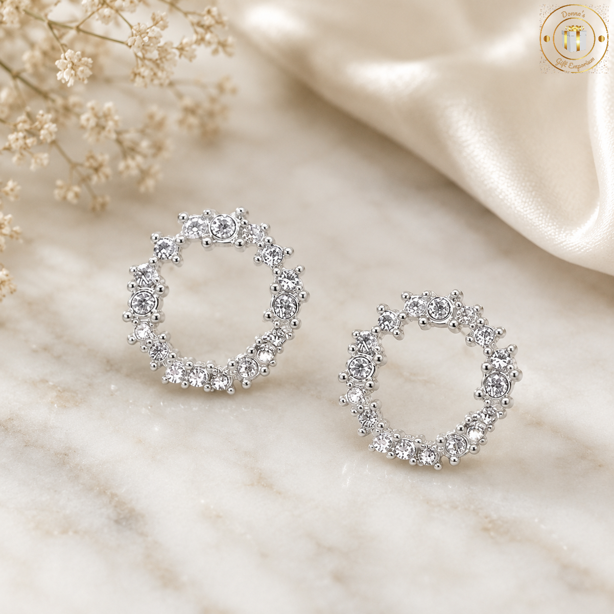Crystal Cluster Circle Earring in Silver
