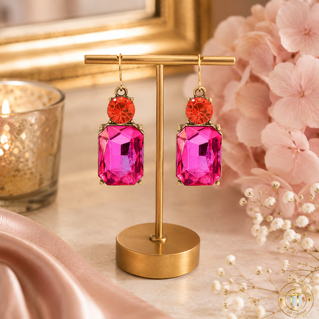 Twin Gem Earring in Pink & Orange
