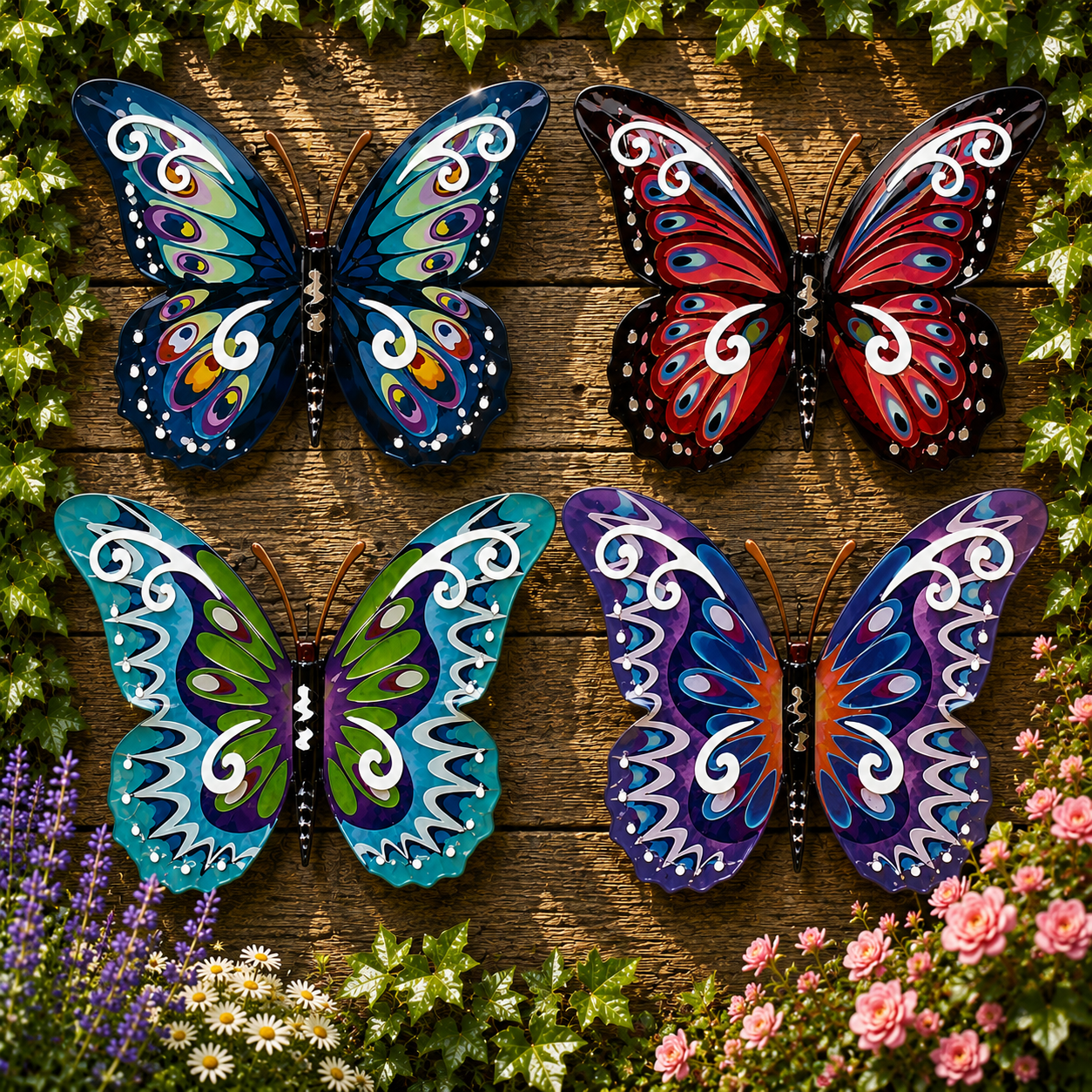 Garden Wall Art - Metallic Butterflies - Medium