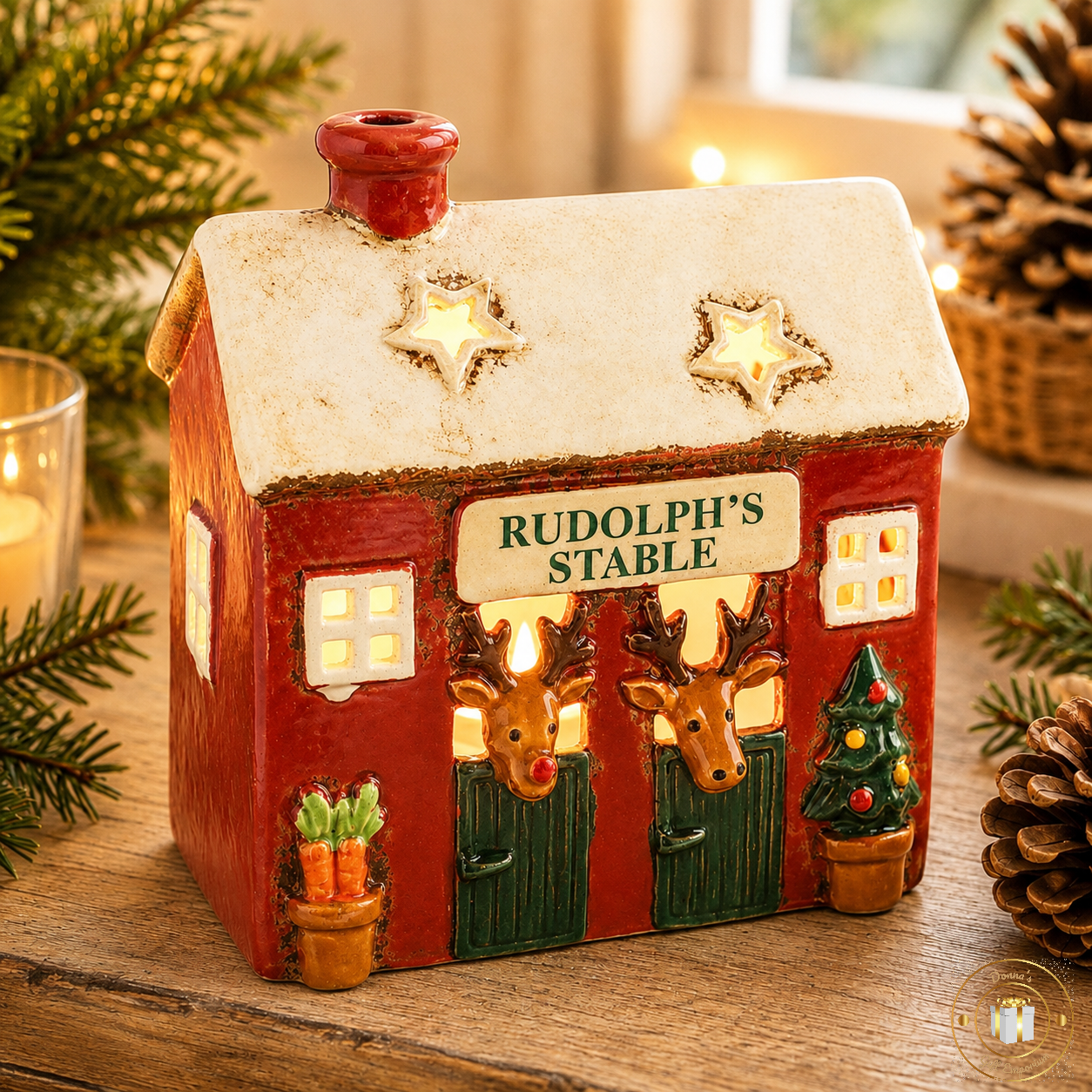 Village Pottery Rudolph’s Stable Tea Light House