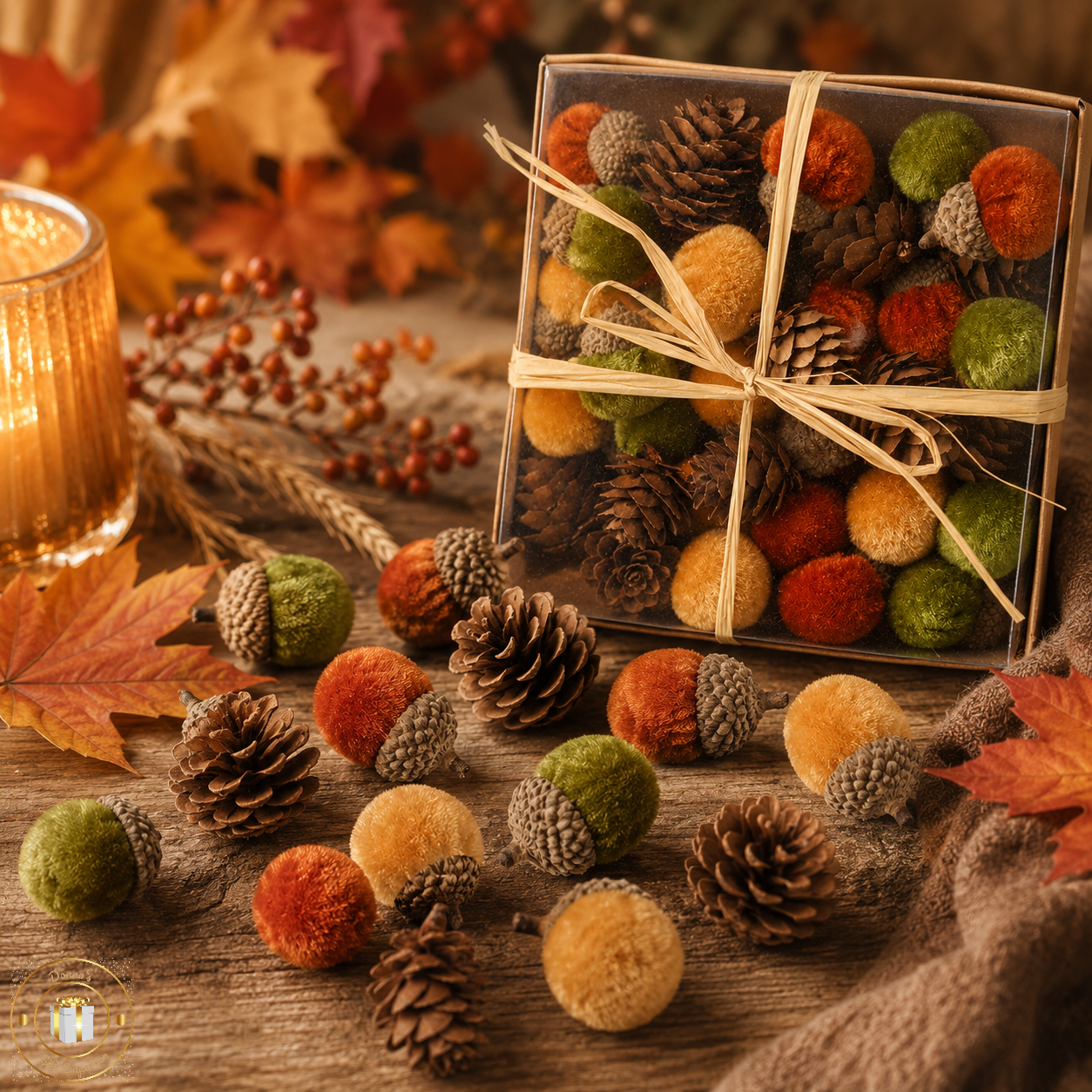 Autumn Acorns And Pinecones Set - Orange & Green