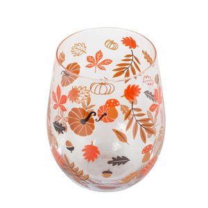 Autumn Pumpkins Wine Stemless Glass