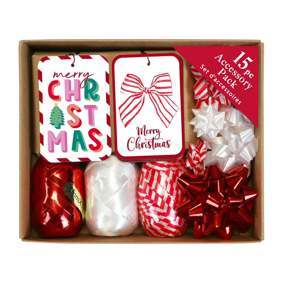 North Pole 15pc Candy Cane Gift Tag & Ribbon Accessory Box