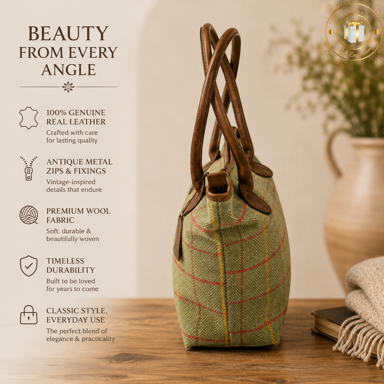 Kielder Real Leather & Wool Mix Basket Bag