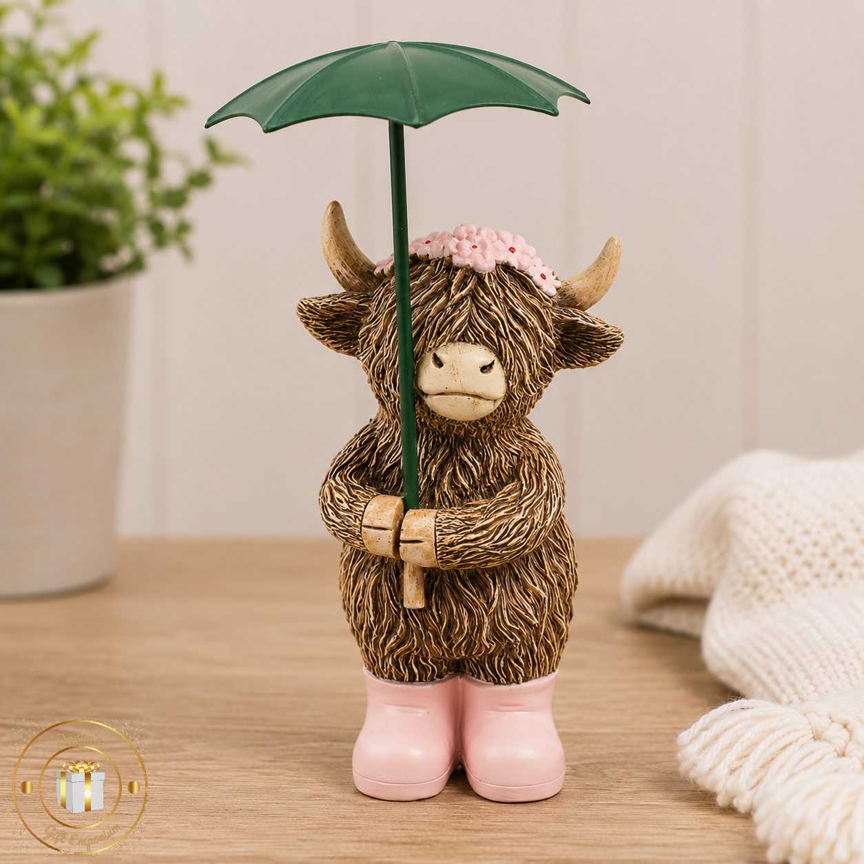 Rainy Days Lulu Highland Cow With Umbrella