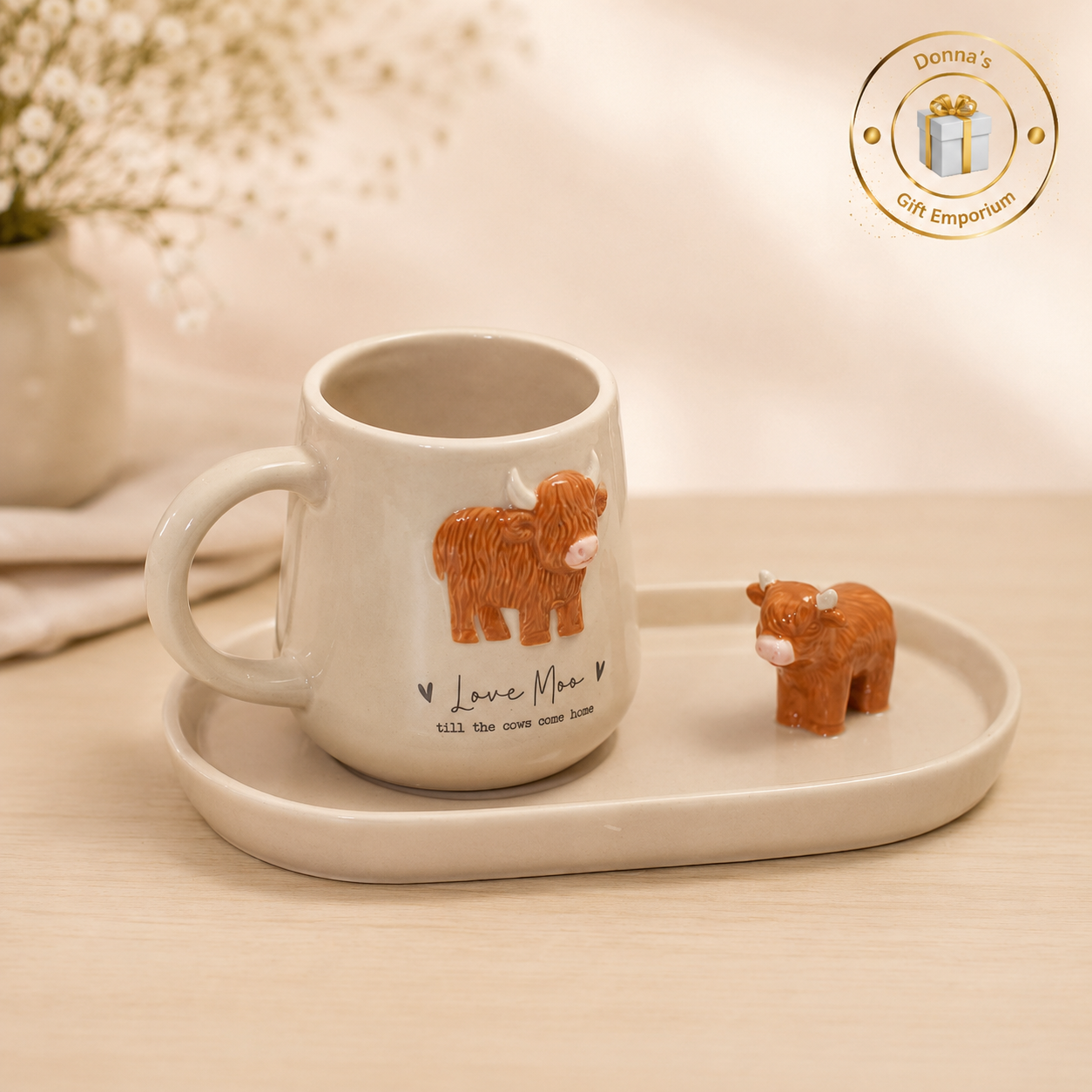 Love Moo Highland Cow Mug & 3D Coaster Set