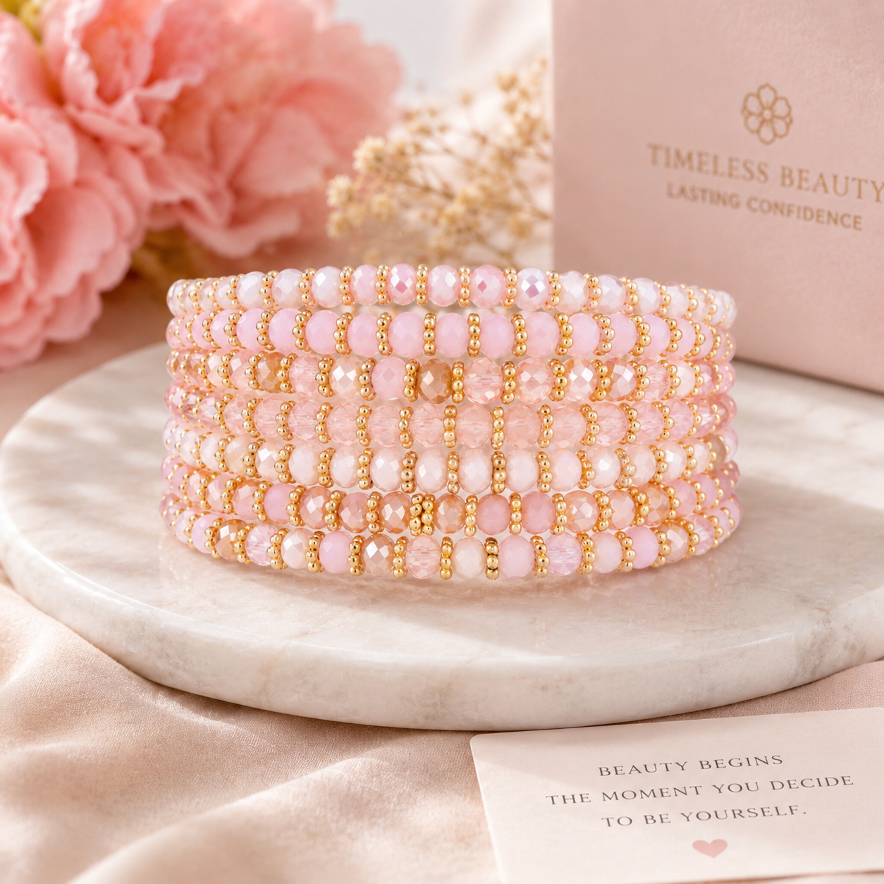 Venus Crystal Elasticated Bracelet - Gold & Pink