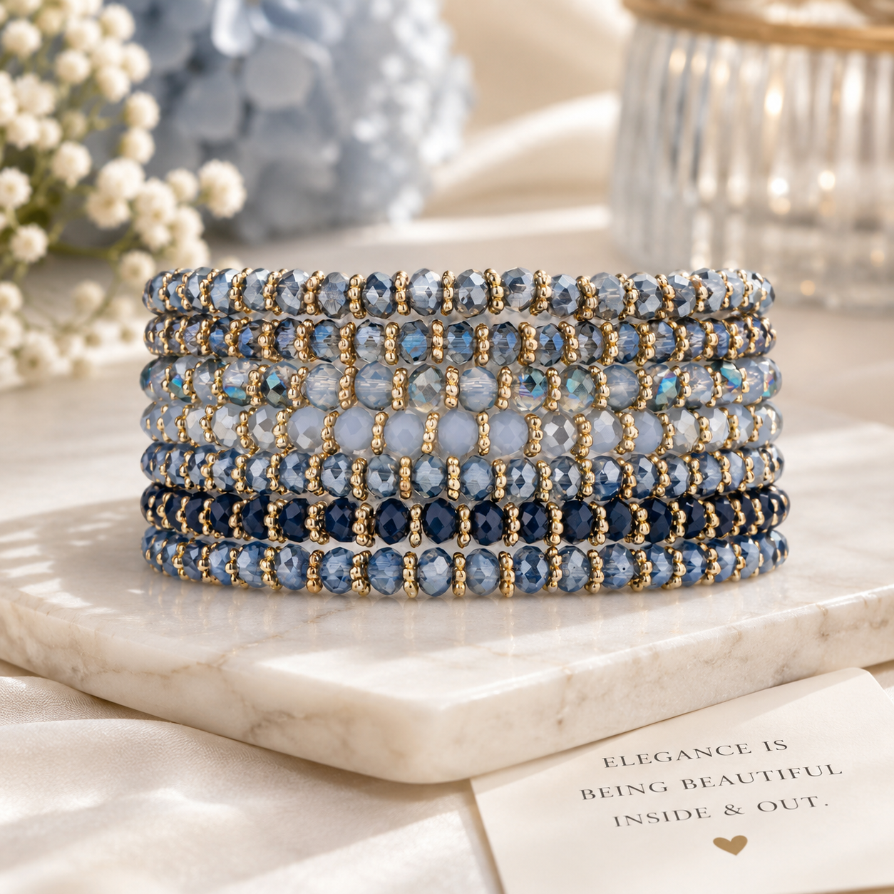 Venus Crystal Elasticated Bracelet - Gold & Blue