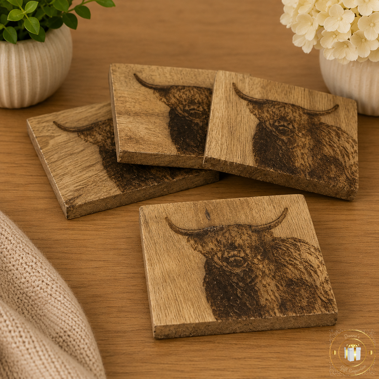Highland Cow Coasters - Set Of 4