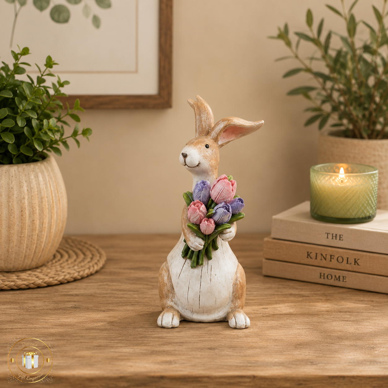 Floral Bunny Rabbit & Tulips Decoration