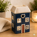 Village Pottery Navy Blue House Ceramic Wax Warmer Oil Burner