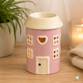 Village Pottery Round Pink House Ceramic Wax Warmer Oil Burner