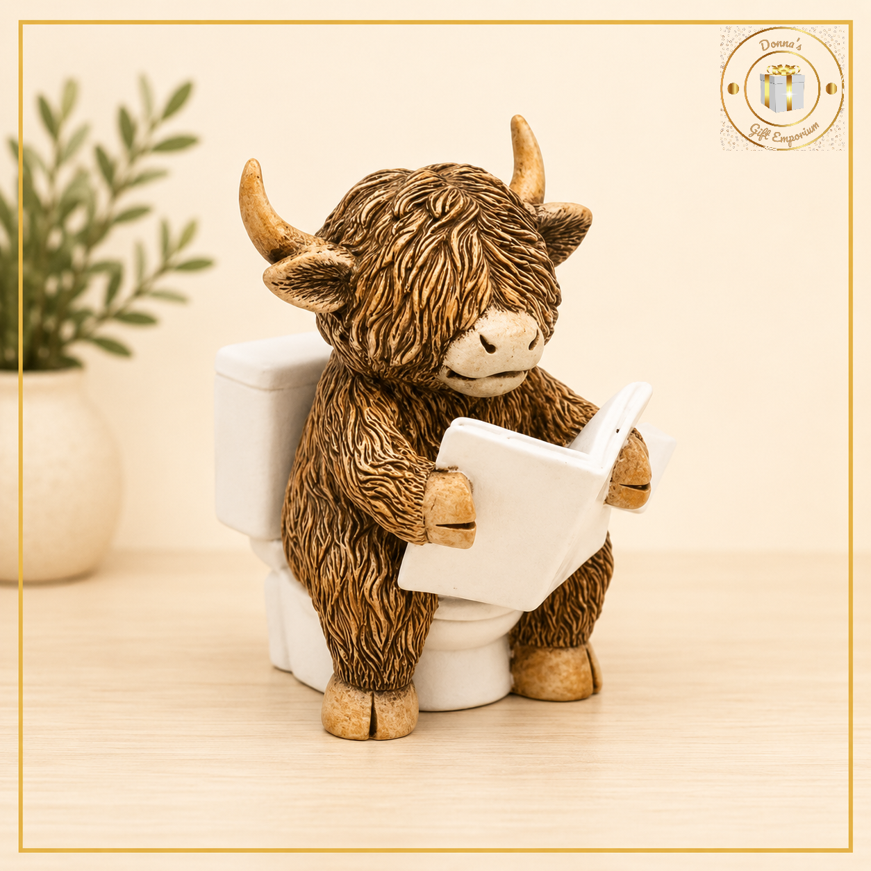 Highland Cow Reading On Toilet