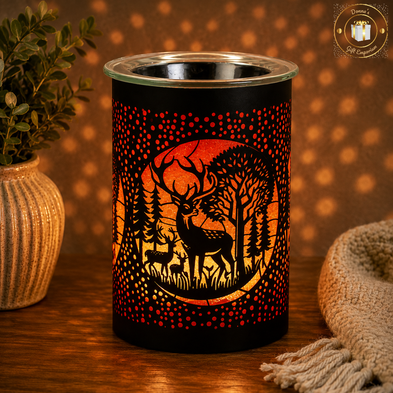 Colour Changing Electric Plug In LED Wax Warmer Black Stag Deer Family