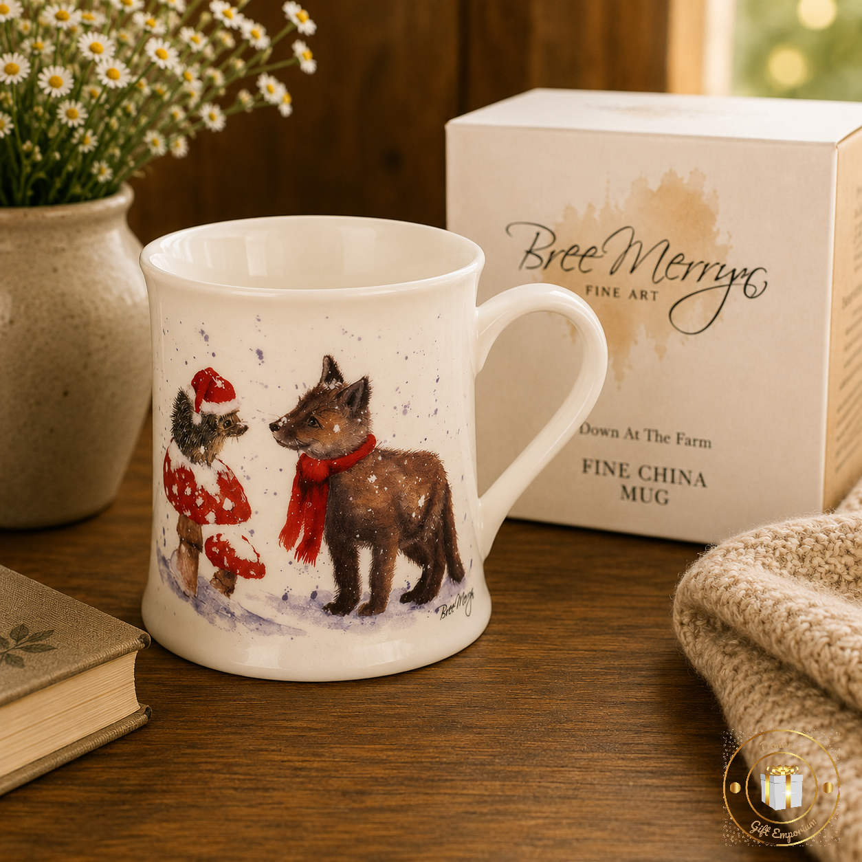Bree Merryn China Mug - Bristle & Brush Christmas Hedgehog & Fox