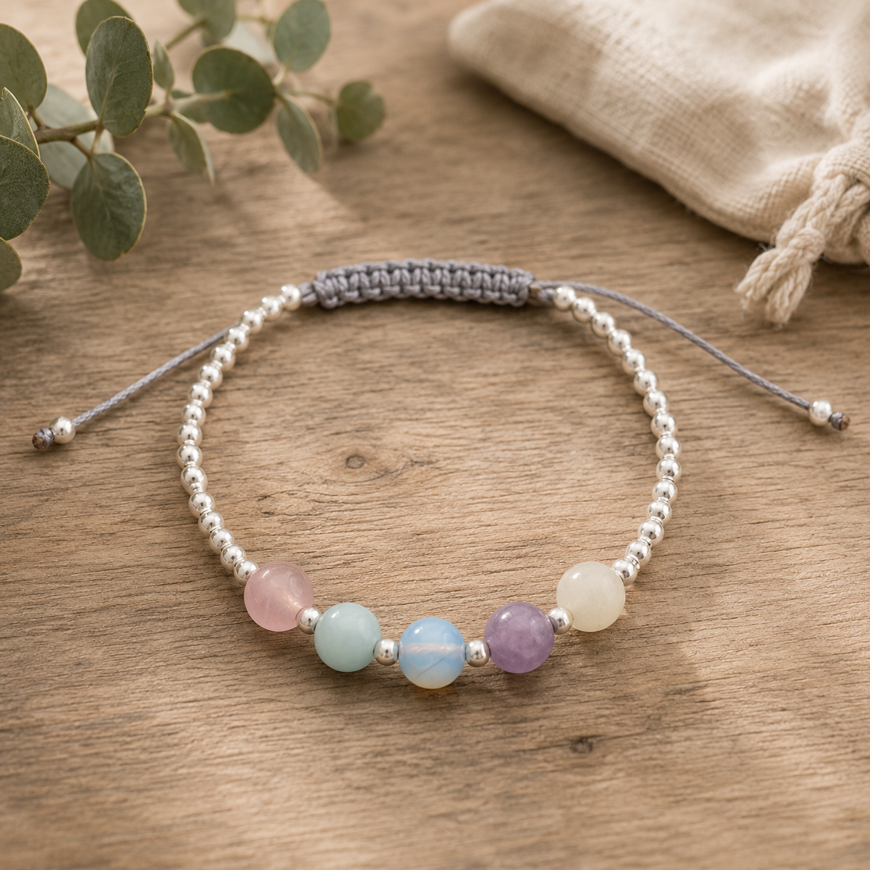 Gem Stone Woven Bracelet - Peace