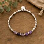 Gem Stone Textured Silver Plated Bracelet - Amethyst