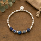 Gem Stone Textured Silver Bracelet - Lapis Lazuli