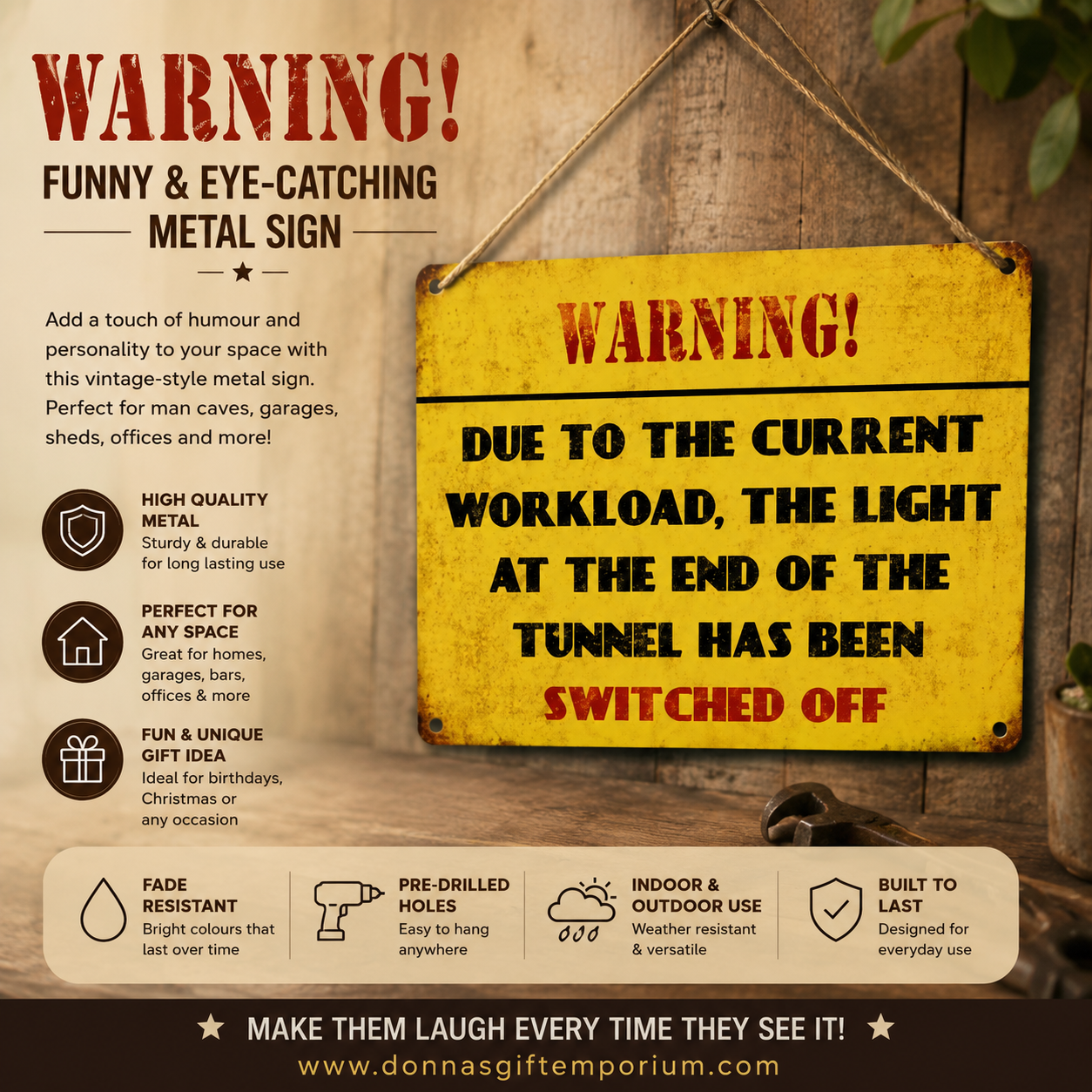 Warning! Lights Off Metal Sign