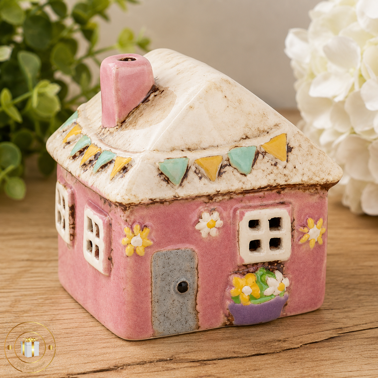 Village Pottery Garden Pink House Mini T-Light Holder